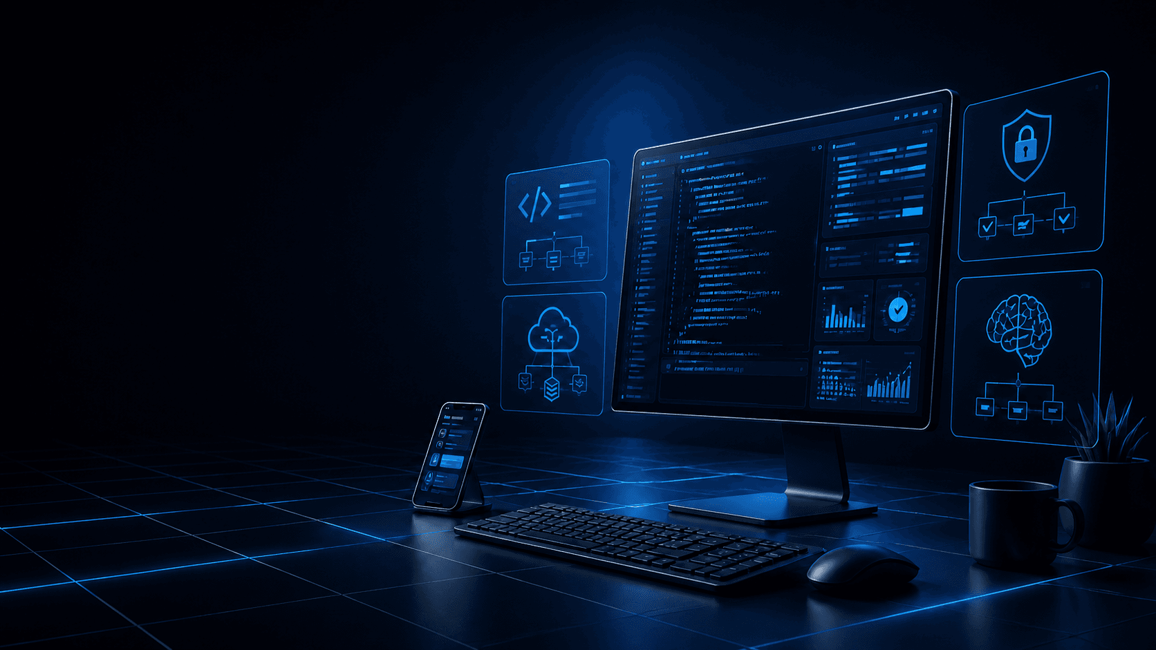 Technology workspace with operational dashboards